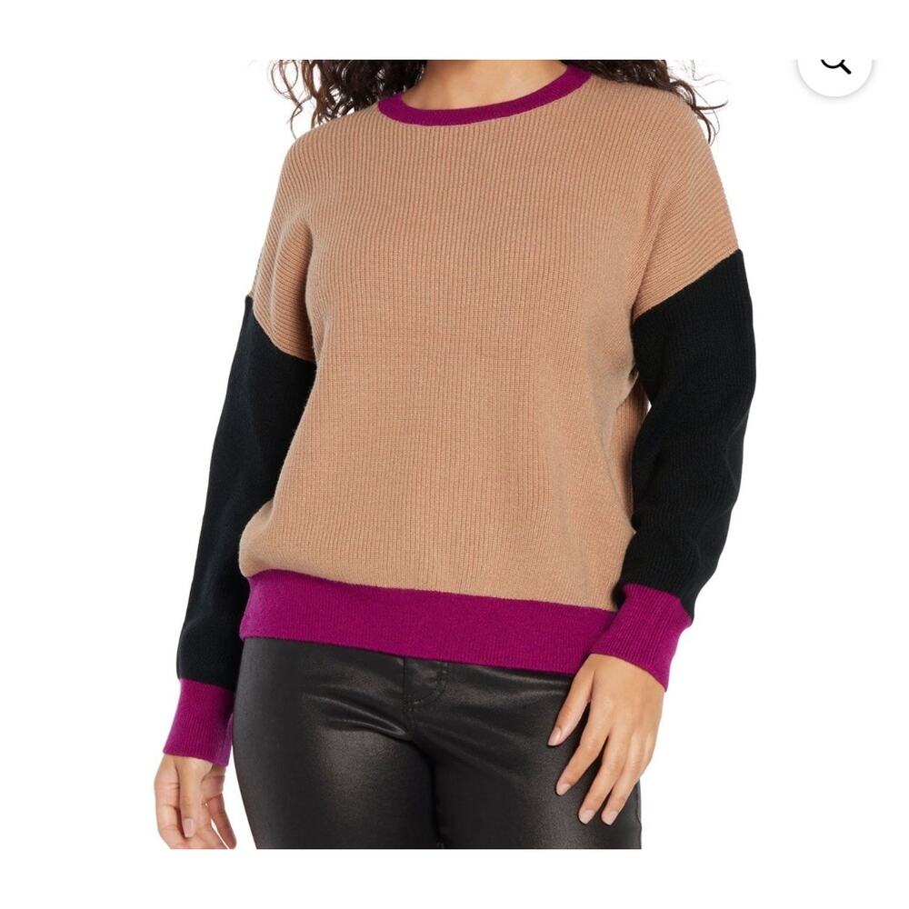 Express Women's Crewneck XL Long Sleeved Relaxed Fit Sweater Brown Black Purple